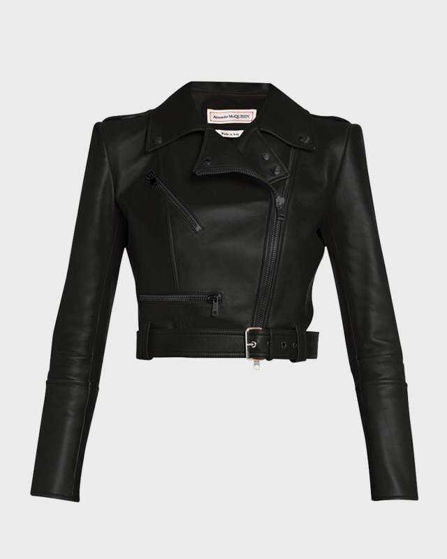 Cropped Leather Biker Jacket